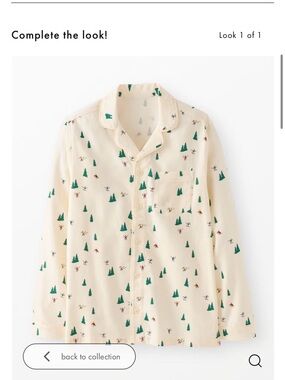 Hanna Andersson Cream Pajama Top with Green Trees and Red/Blue Skiers